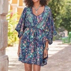 Sundance Blue Floral Slip and Pullover Robe Dress Loungewear Set Size M
